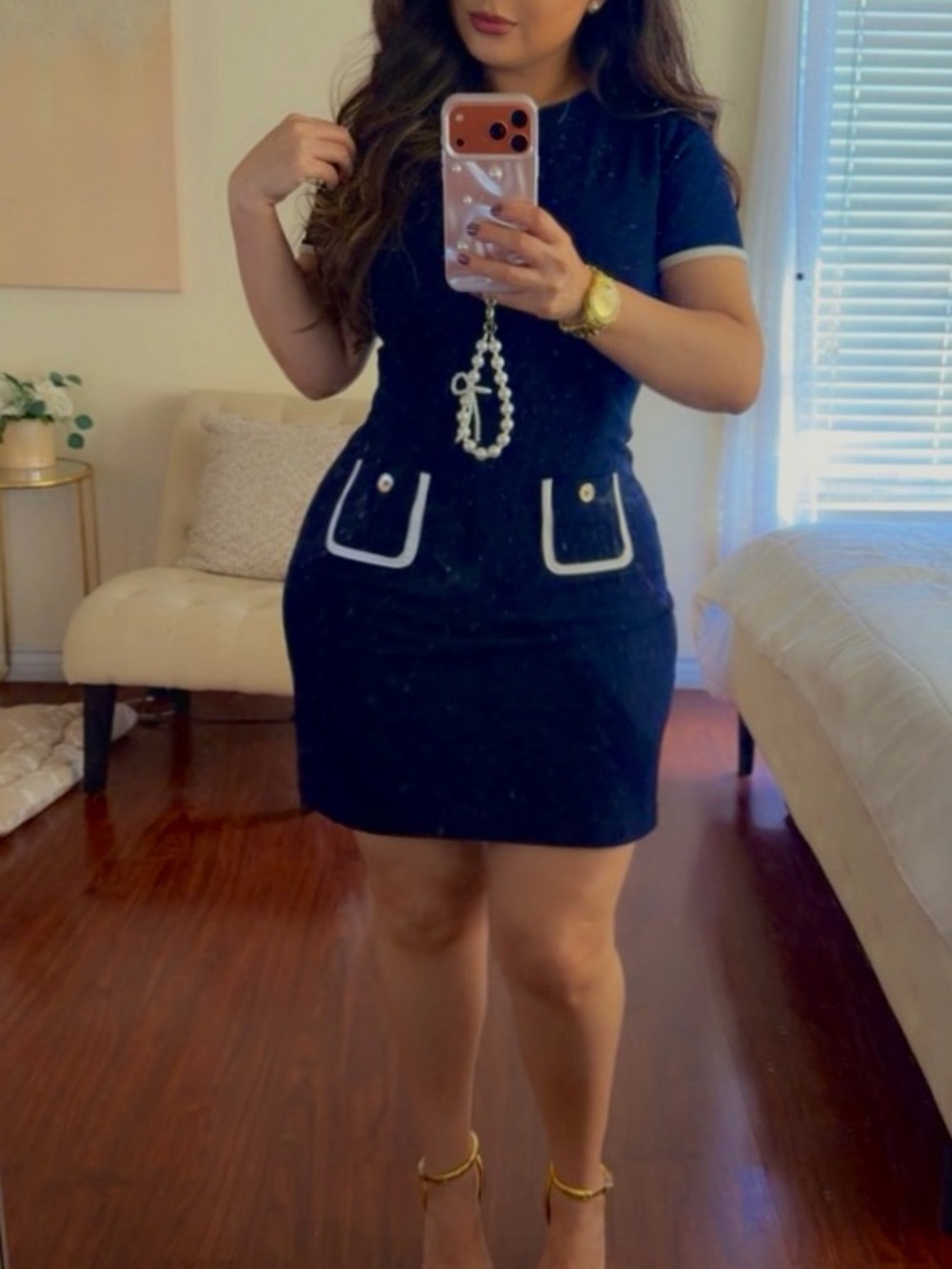 Tommy Hilfiger Navy Mini Dress with White Trim and Pocket Detail
